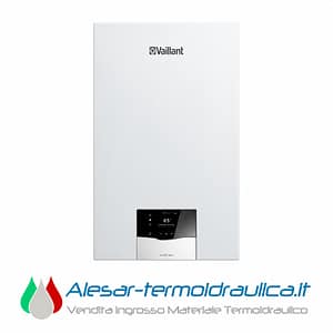 alesar-vaillant-vmi | Alesar Vendita Ingrosso Materiale Termoidraulico White Vaillant boiler with black digital control panel at the bottom front, set against a plain background.